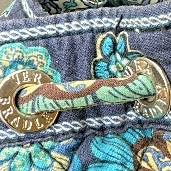 Vera Bradley Backpack Retired Mod Floral Blue Pattern Quilted Cotton Drawstring - Picture 11 of 13